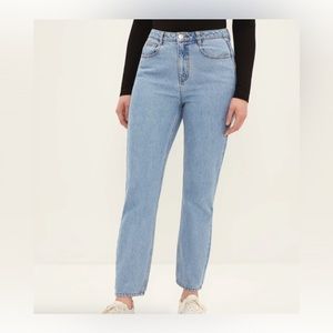 NWOT FRANK AND OAK HIGH WAIST STEVIE DENIM TAPERED STRAIGHT LEG SIZE 27 INDIGO